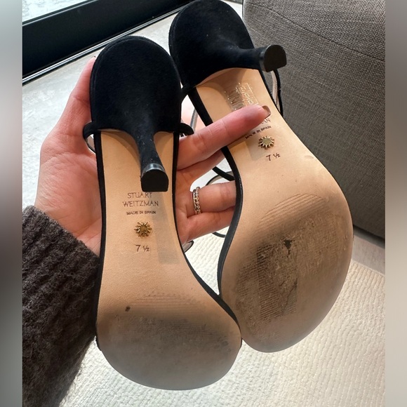 Stuart Weitzman Merinda Wrap Ankle Sandals in black suede - Picture 6 of 7